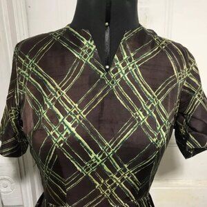 Chic Plaid Dress in Green and Brown